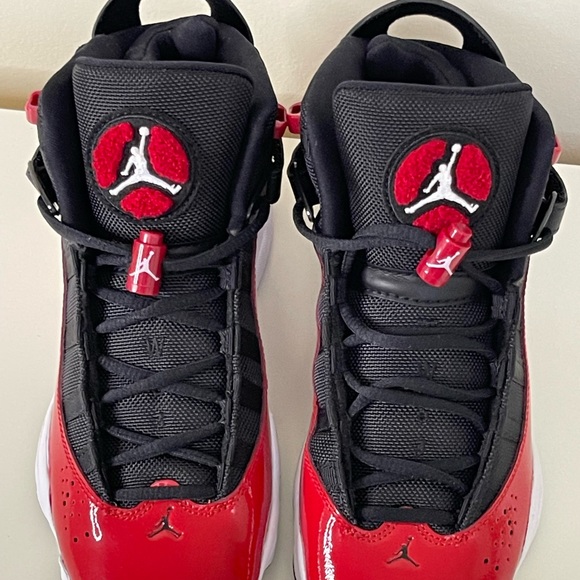 SOLD 😃 NEW AUTHENTIC AIR JORDAN Red Patent & BlK Mid-Top Sneakers - Picture 9 of 13